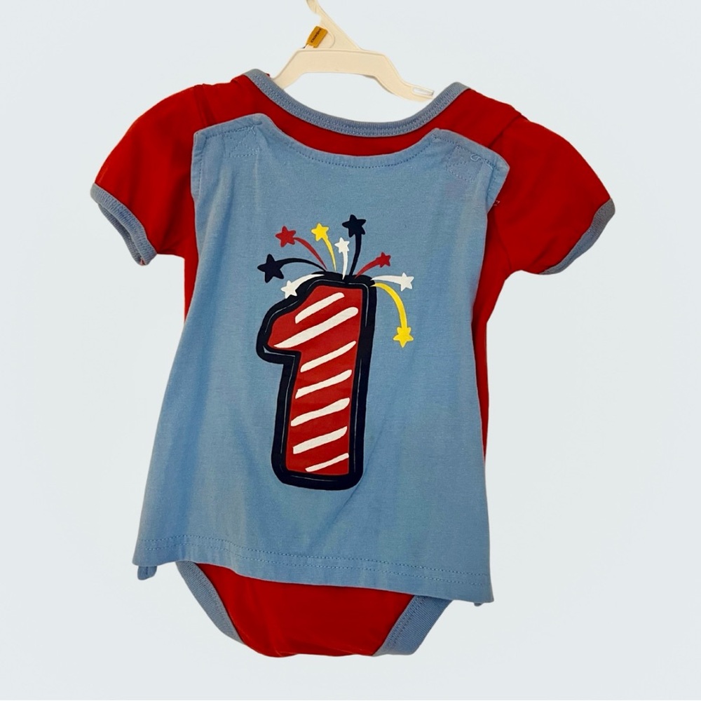 🥳🎈 1st Birthday 🎂 Red and Blue Kids Onsie with Removable Cape